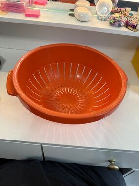 Bright Orange Plastic Kitchen Colander with Side Handles